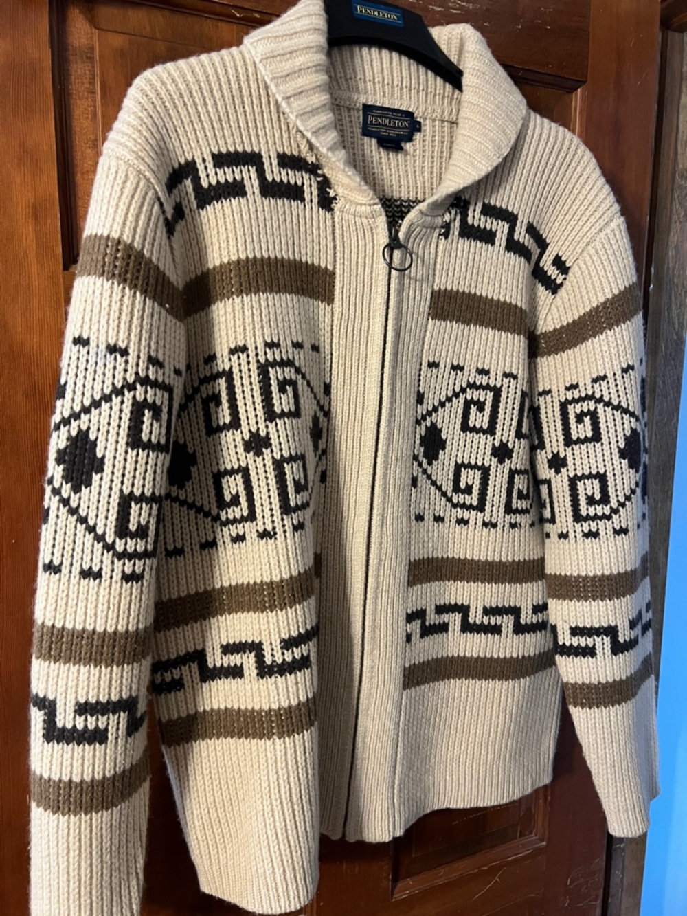 “The Big Lebowski “Pendleton Cream, Brown & Black Southwestern Zip Cardigan